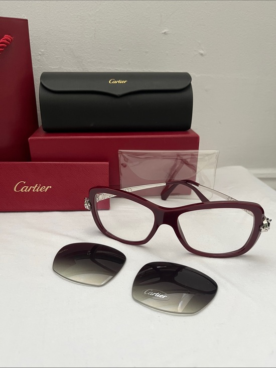 Cartier Women\'s Deep Burgundy Eyeglass Frame with Interchangeable Lenses